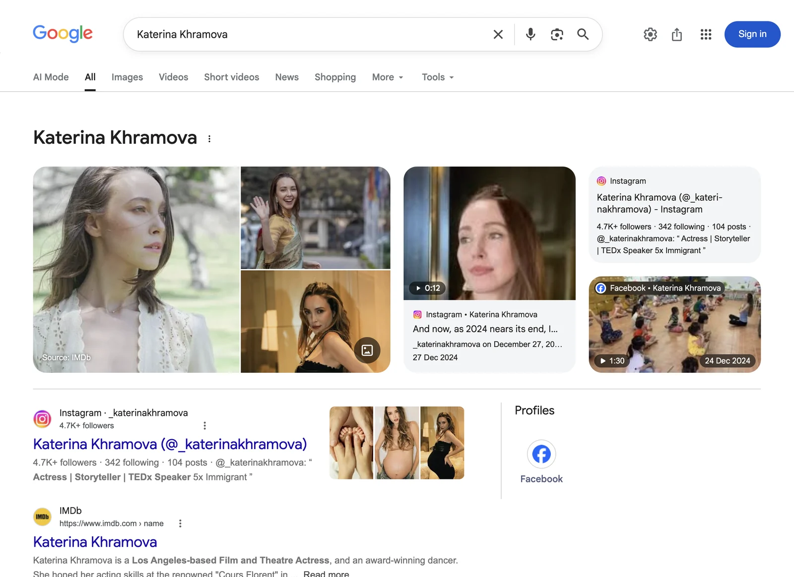 Google search result for Katerina Khramova, Marketing consultant