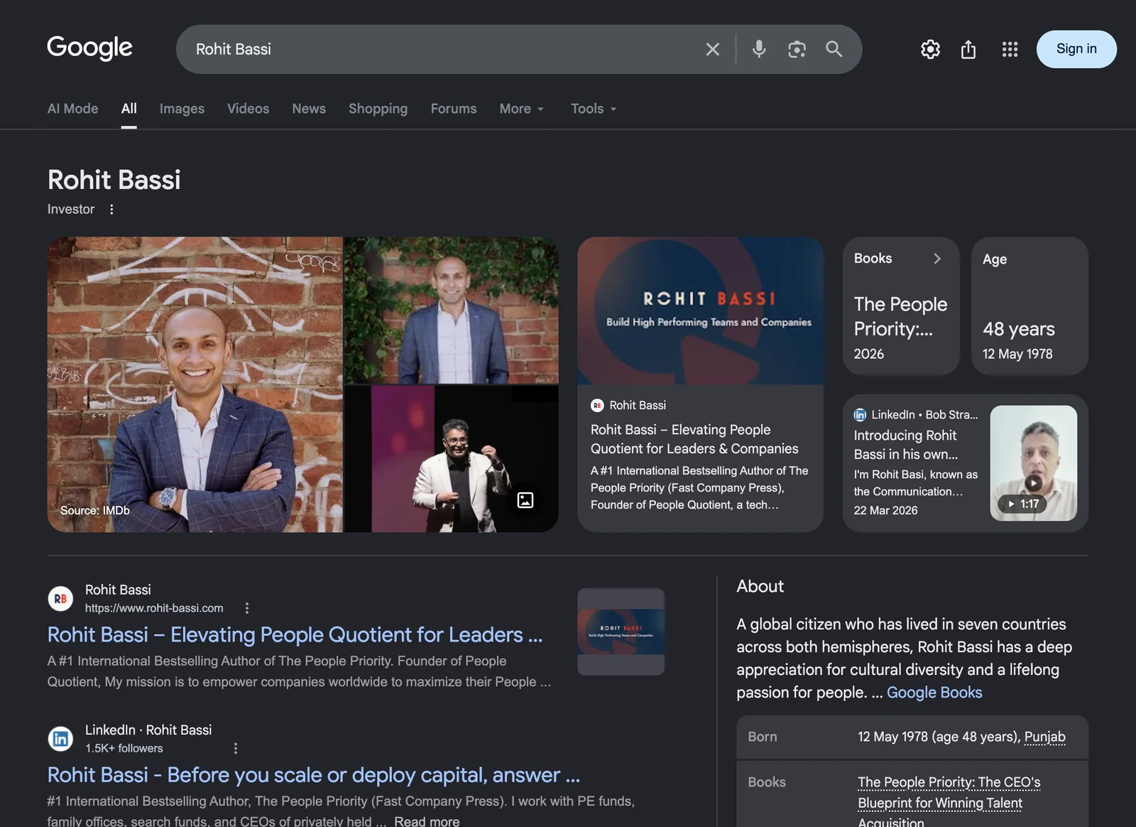 Google search result for Rohit Bassi, Trainer and speaker